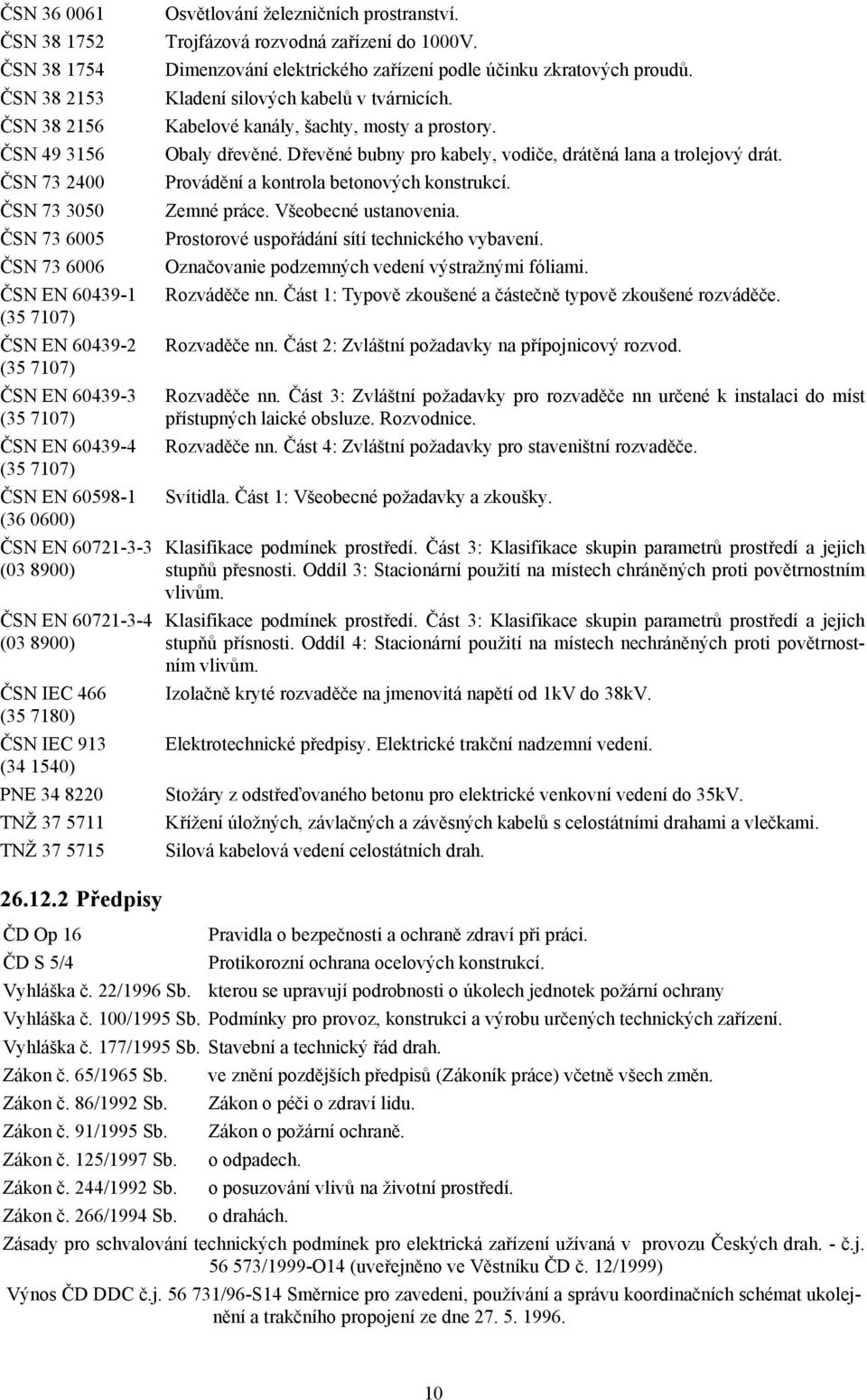 ČSN 73 2400 Provádění a kontrola betonových konstrukcí. ČSN 73 3050 Zemné práce. Všeobecné ustanovenia. ČSN 73 6005 Prostorové uspořádání sítí technického vybavení.