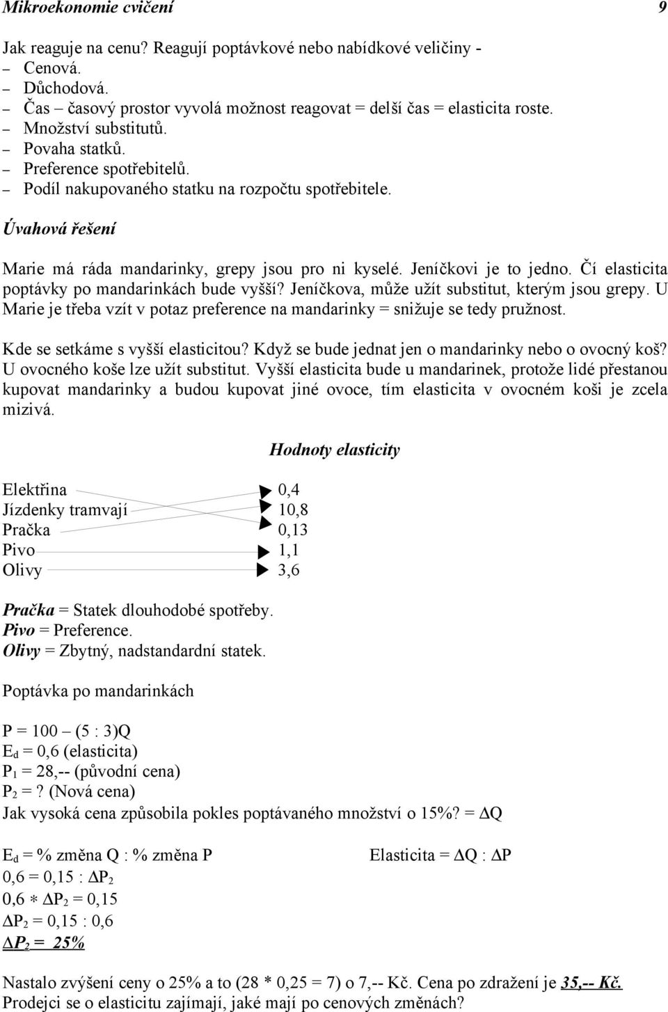 Jeníčkovi je to jedno. Čí elasticita poptávky po mandarinkách bude vyšší? Jeníčkova, může užít substitut, kterým jsou grepy.