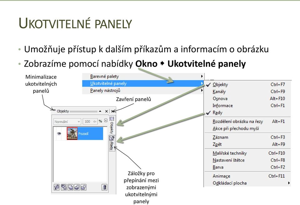 Ukotvitelné panely Minimalizace ukotvitelných panelů