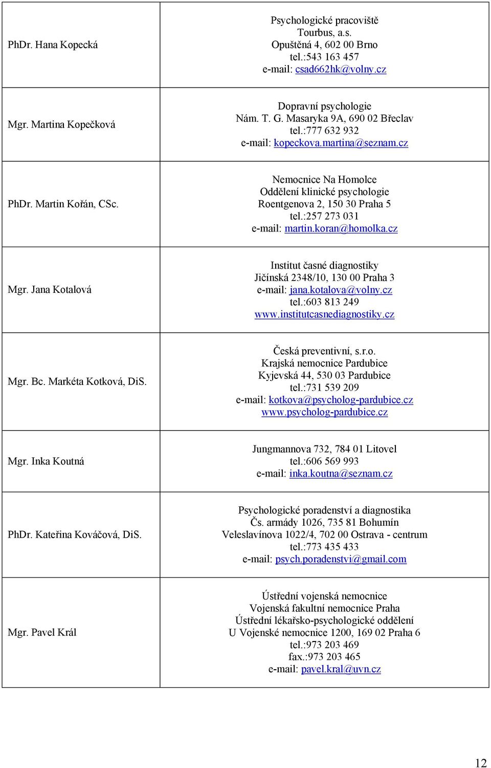 :257 273 031 e-mail: martin.koran@homolka.cz Mgr. Jana Kotalová Institut časné diagnostiky Jičínská 2348/10, 130 00 Praha 3 e-mail: jana.kotalova@volny.cz tel.:603 813 249 www.