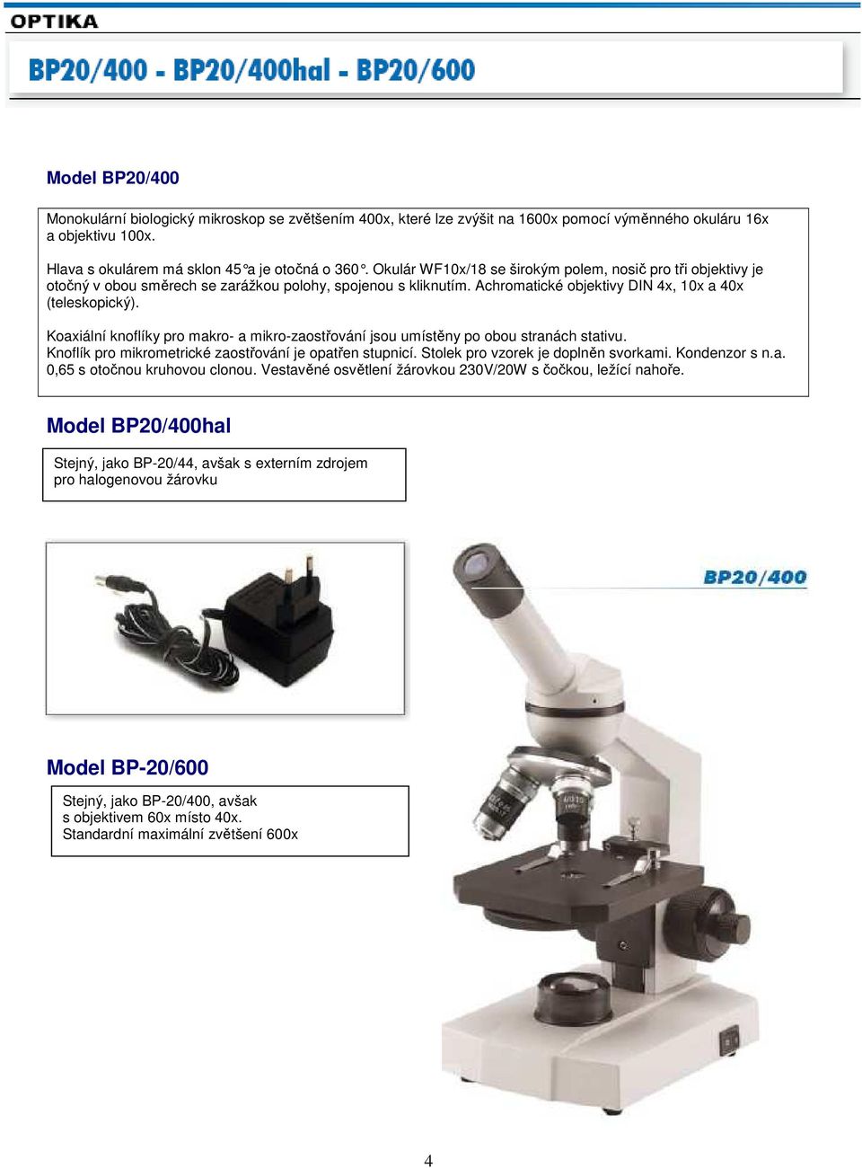 Optika Microscope monoculaire BP-20/400