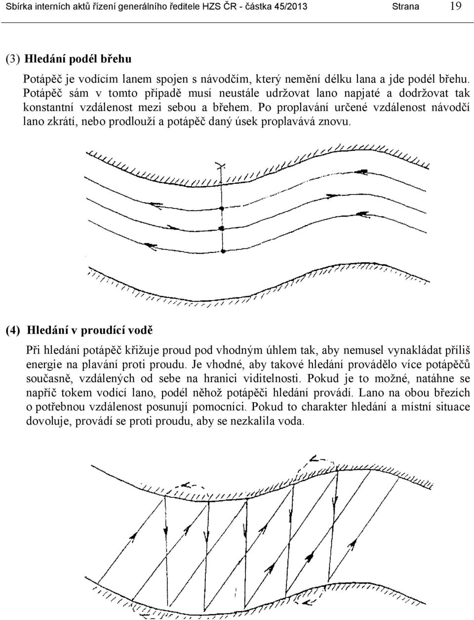 Po proplavání určené vzdálenost návodčí lano zkrátí, nebo prodlouží a potápěč daný úsek proplavává znovu.