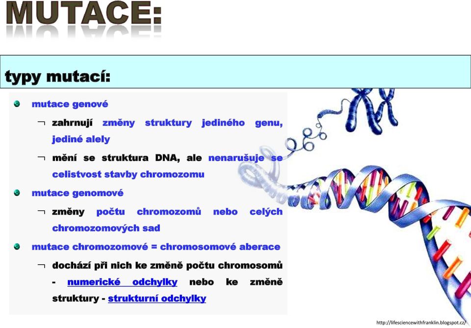 chromozomových sad mutace chromozomové = chromosomové aberace dochází při nich ke změně počtu