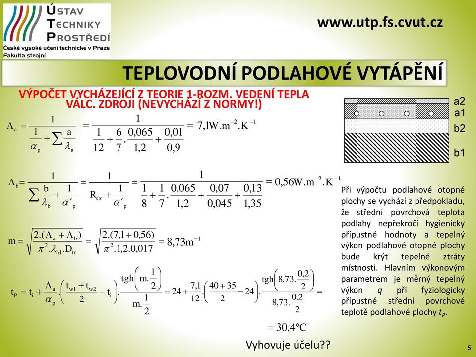 0,13 0,045 1,35 1 l tgh 0, tgh8,73 7,1 40 35 4 4 l 1 0, 8,73 30, 4C Vyhovje účel?