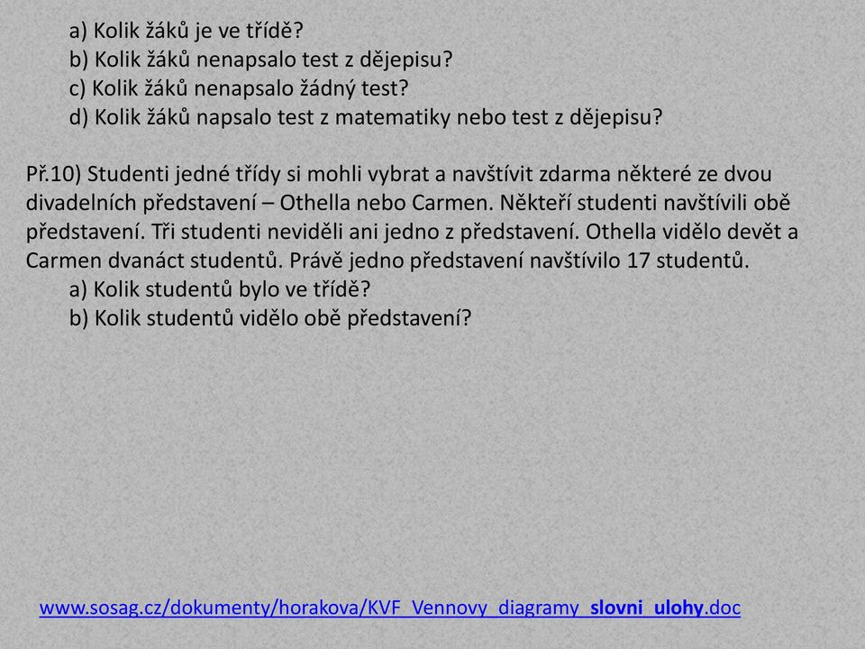 10) Stuenti jené tříy si mohli vybrat a navštívit zarma některé ze vou ivaelních přestavení Othella nebo Carmen.