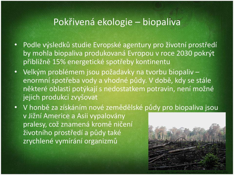 V době, kdy se stále některé oblasti potýkají s nedostatkem potravin, není možné jejich produkci zvyšovat V honbě za získáním nové zemědělské půdy pro