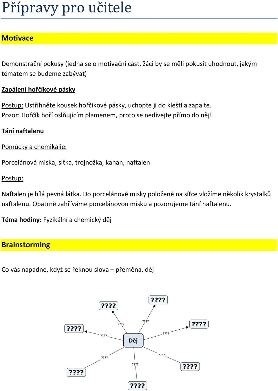 Tání naftalenu Pomůcky a chemikálie: Porcelánová miska, síťka, trojnožka, kahan, naftalen Postup: Naftalen je bílá pevná látka.