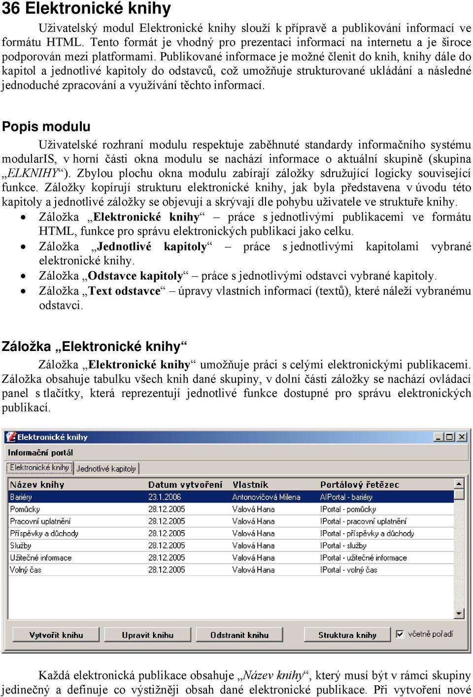 Publikované informace je možné členit do knih, knihy dále do kapitol a jednotlivé kapitoly do odstavců, což umožňuje strukturované ukládání a následné jednoduché zpracování a využívání těchto