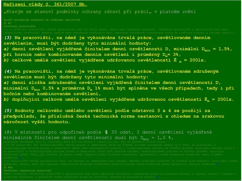 užívá denní, umělé nebo sdružené osvětlení.