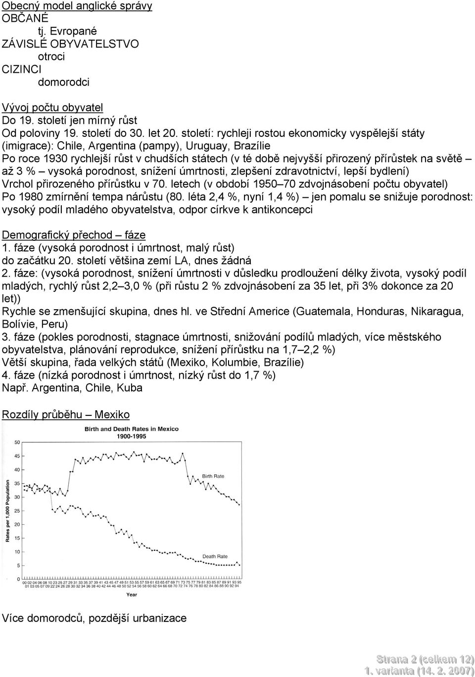 světě až 3 % vysoká porodnost, snížení úmrtnosti, zlepšení zdravotnictví, lepší bydlení) Vrchol přirozeného přírůstku v 70.