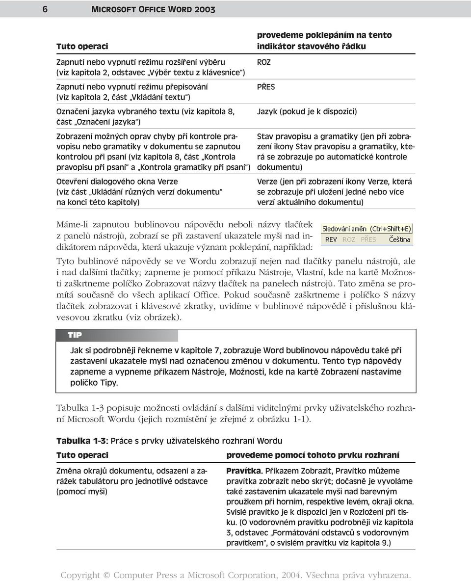 možných oprav chyby při kontrole pra- Stav pravopisu a gramatiky (jen při zobravopisu nebo gramatiky v dokumentu se zapnutou zení ikony Stav pravopisu a gramatiky, ktekontrolou při psaní (viz