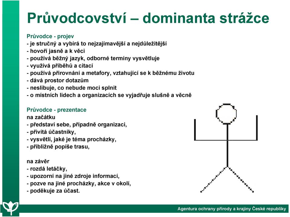 splnit - o místních lidech a organizacích se vyjadřuje slušně a věcně Průvodce - prezentace na začátku -představí sebe, případně organizaci, -přivítá účastníky,