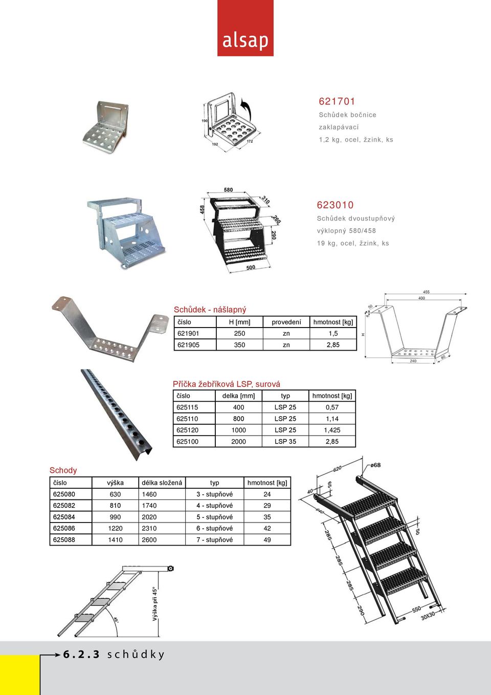 0,57 625110 800 LSP 25 1,14 625120 1000 LSP 25 1,425 625100 2000 LSP 35 2,85 Schody číslo výška délka složená typ hmotnost [kg] 625080 630 1460 3 -