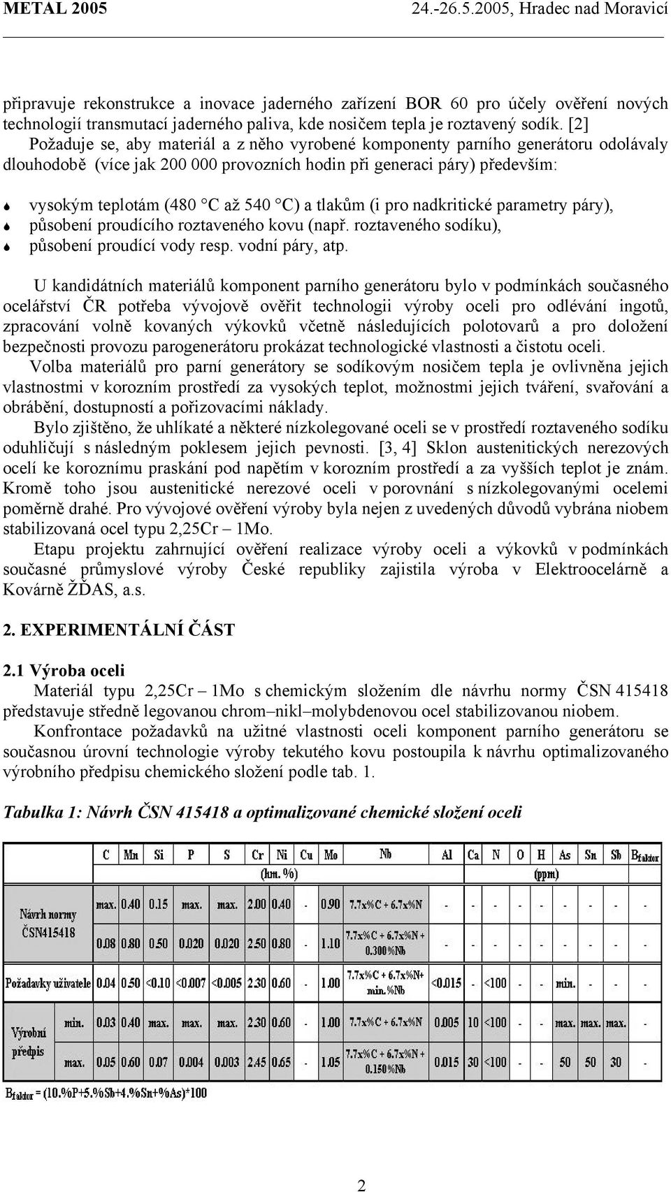 tlakům (i pro nadkritické parametry páry), působení proudícího roztaveného kovu (např. roztaveného sodíku), působení proudící vody resp. vodní páry, atp.