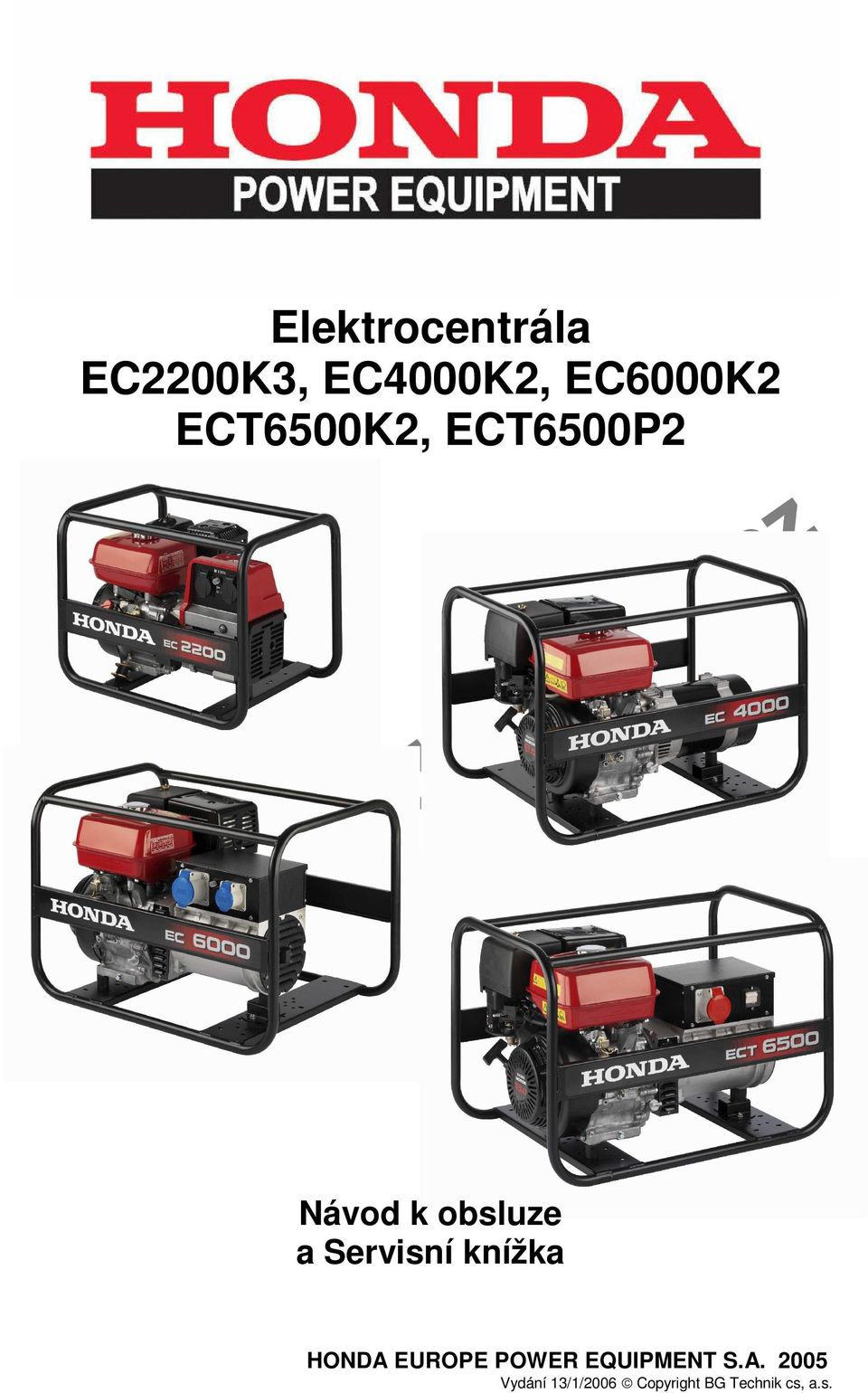 Servisní knížka HONDA EUROPE POWER EQUIPMENT S.