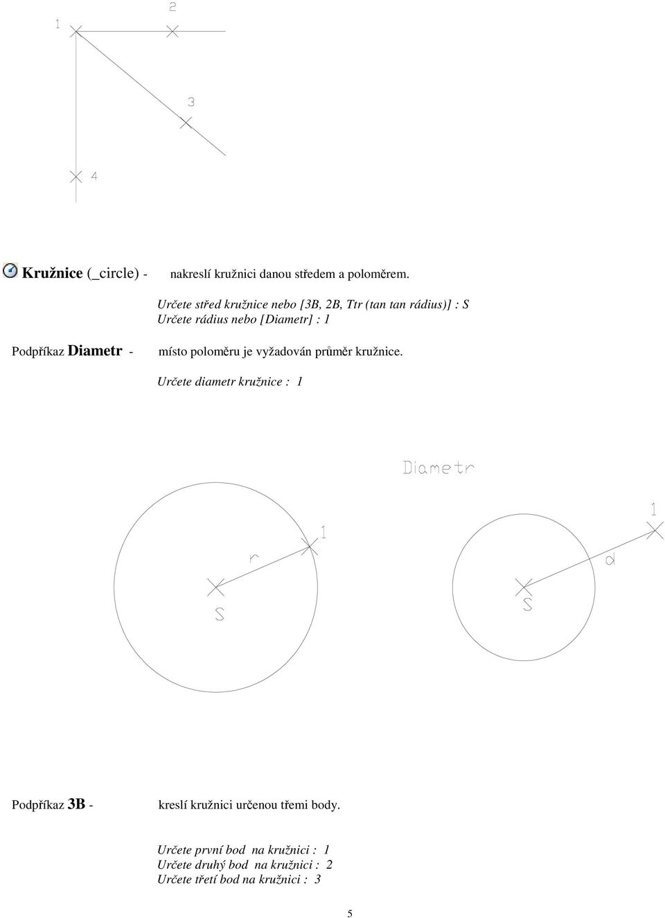 Podpíkaz Diametr - místo polomru je vyžadován prmr kružnice.