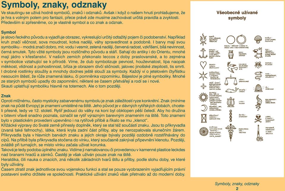 Například kruh značí věčnost, sova moudrost, kotva naději, váhy spravedlnost a podobně.