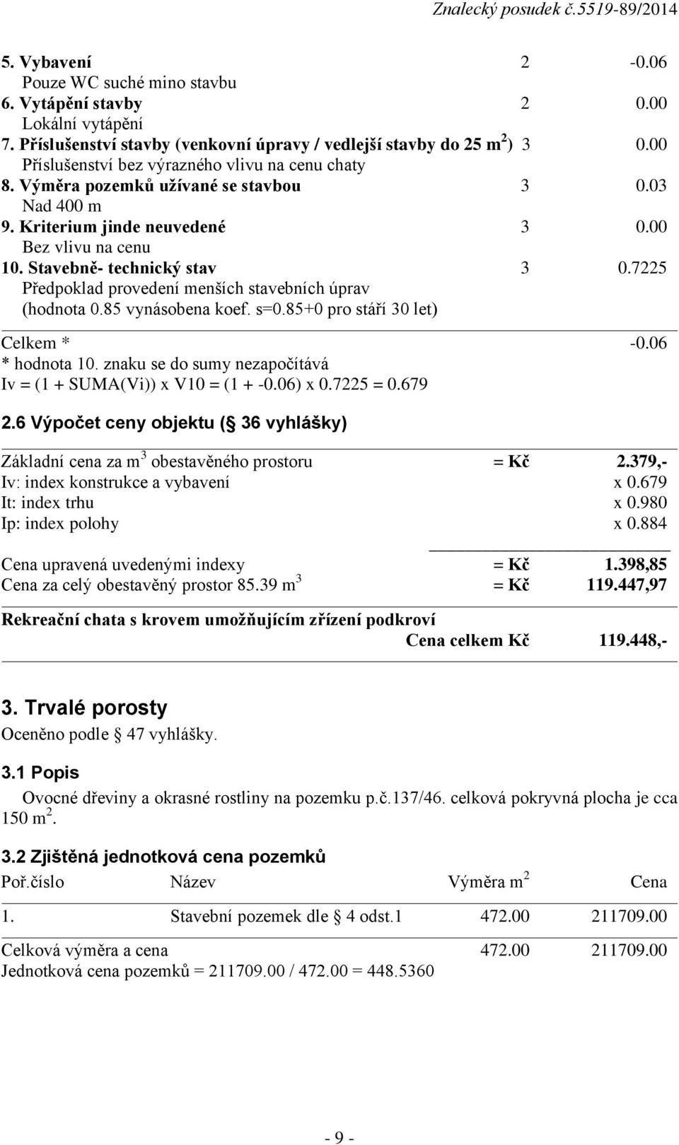 7225 Předpoklad provedení menších stavebních úprav (hodnota 0.85 vynásobena koef. s=0.85+0 pro stáří 30 let) Celkem * -0.06 * hodnota 10.