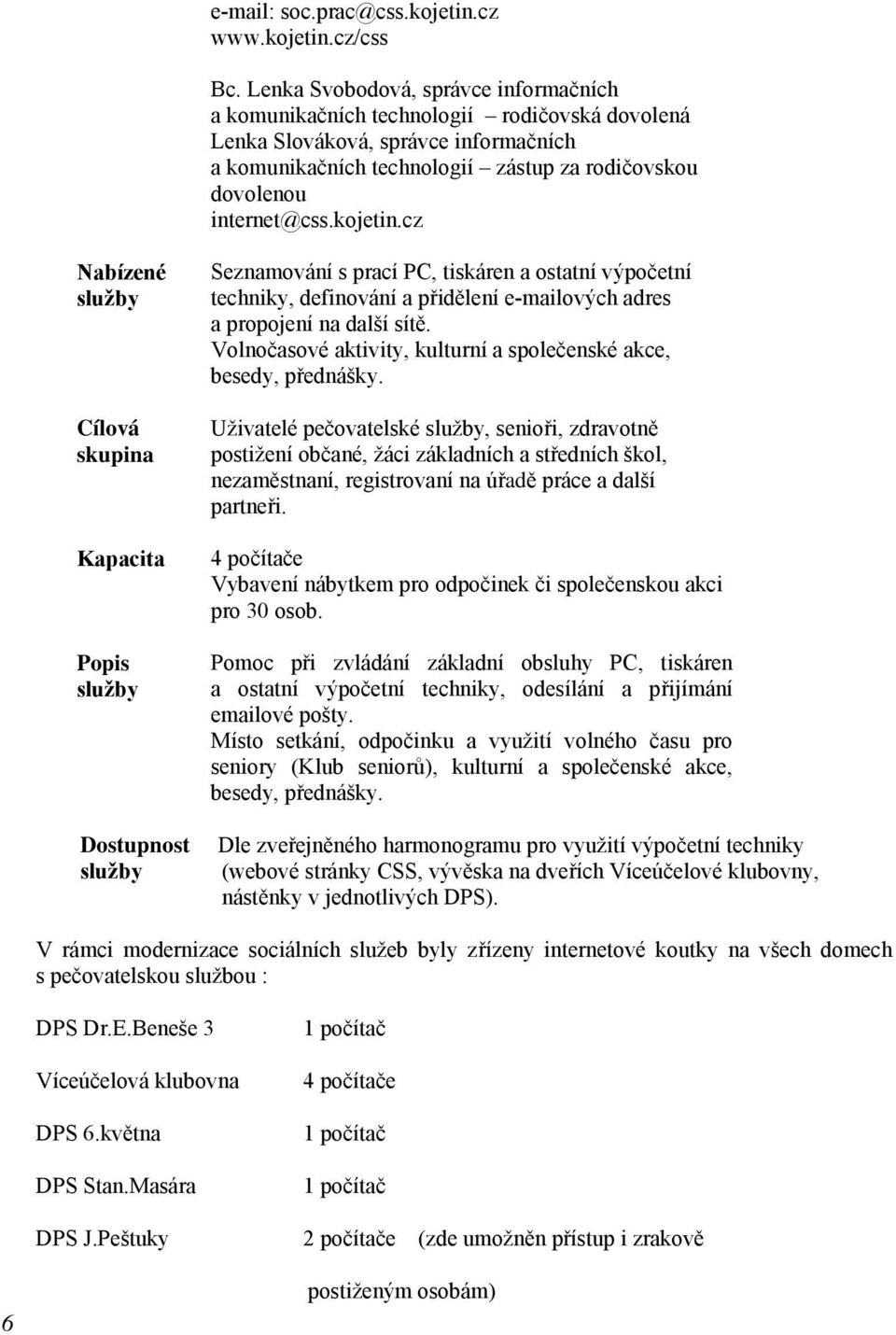 informačních a a komunikačních technologií technologií zástup zástup za rodičovskou za rodičovskou dovolenou dovolenou internet@css.kojetin.