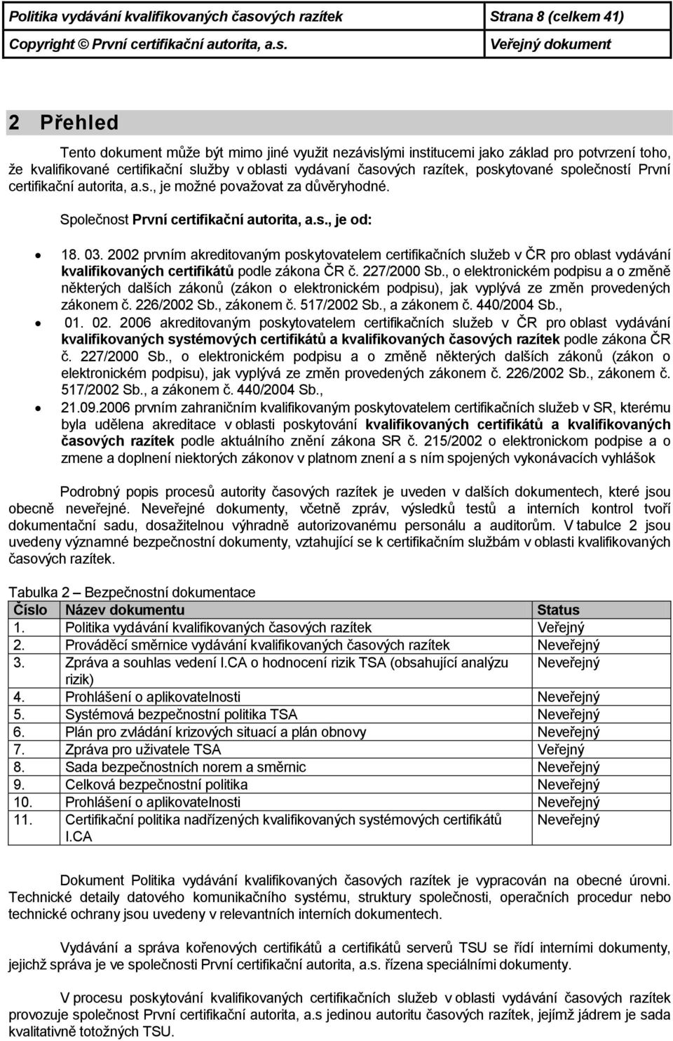 03. 2002 prvním akreditovaným poskytovatelem certifikačních služeb v ČR pro oblast vydávání kvalifikovaných certifikátů podle zákona ČR č. 227/2000 Sb.