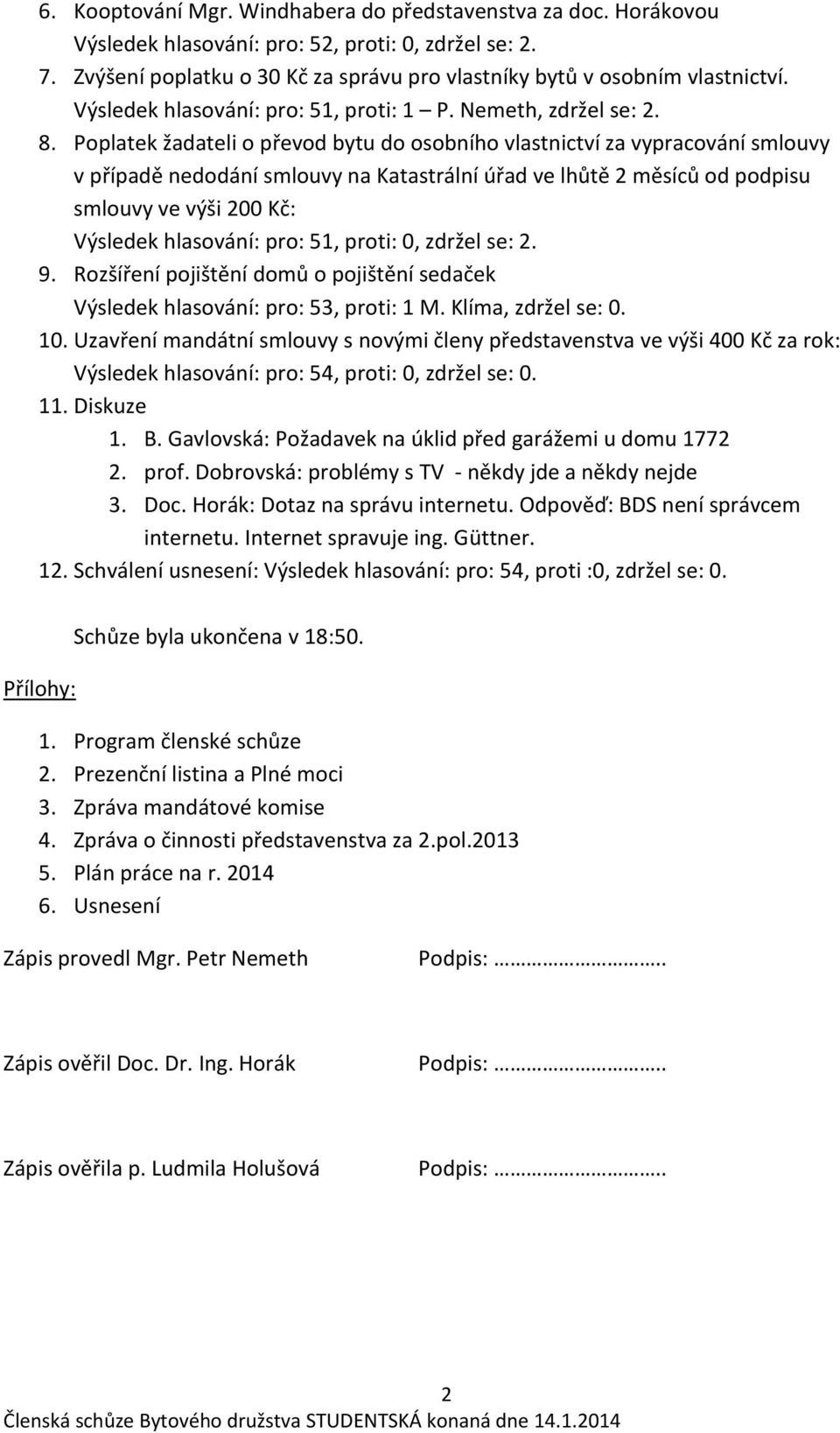 Poplatek žadateli o převod bytu do osobního vlastnictví za vypracování smlouvy v případě nedodání smlouvy na Katastrální úřad ve lhůtě 2 měsíců od podpisu smlouvy ve výši 200 Kč: Výsledek hlasování: