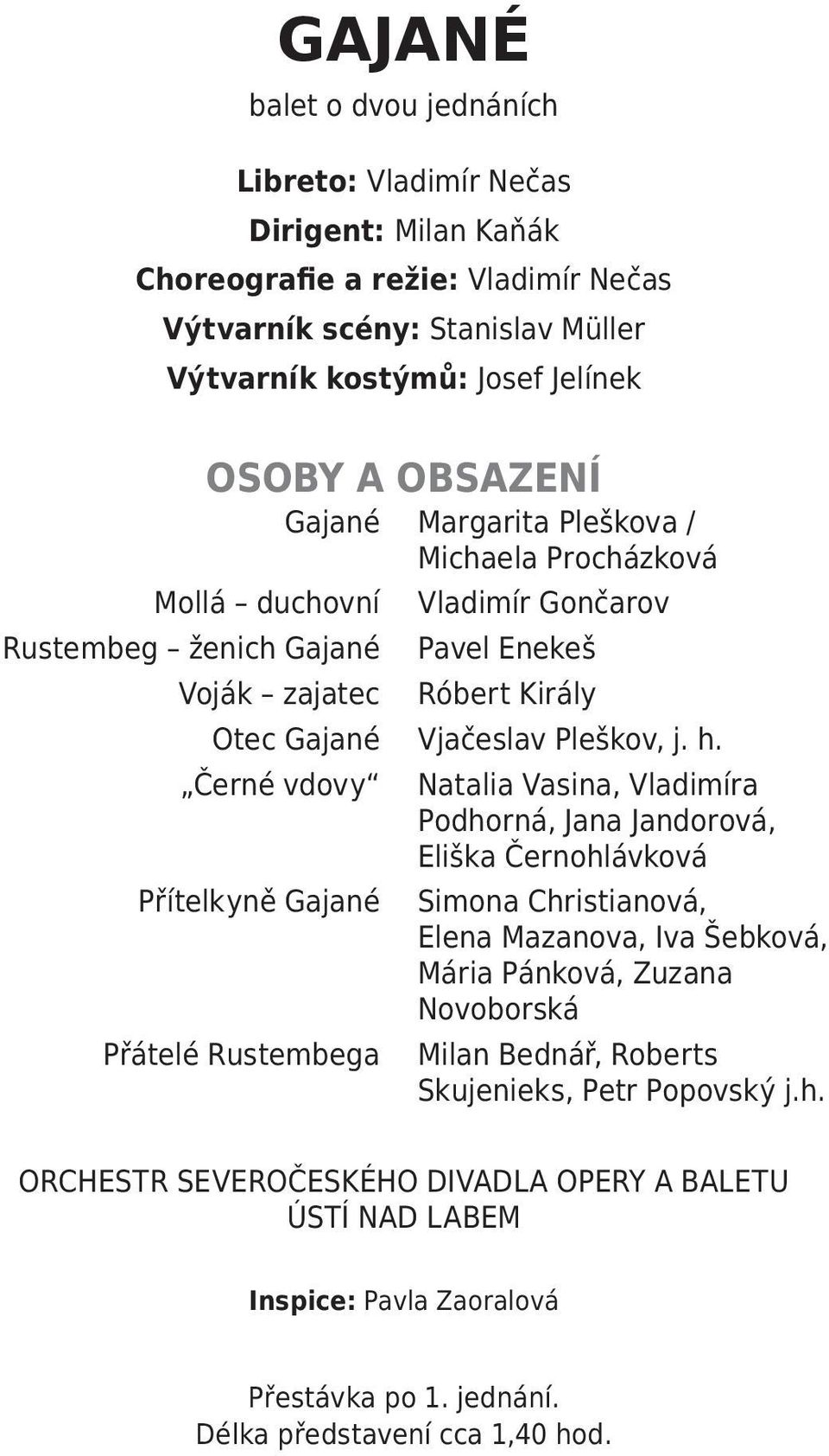 Černé vdovy Natalia Vasina, Vladimíra Podhorná, Jana Jandorová, Eliška Černohlávková Přítelkyně Gajané Simona Christianová, Elena Mazanova, Iva Šebková, Mária Pánková, Zuzana Novoborská Přátelé