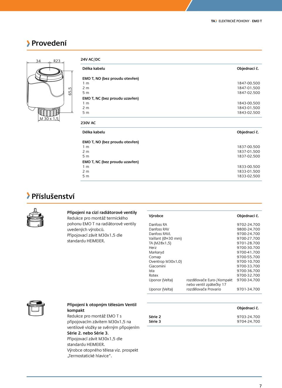 500 2 m 1833-01.500 5 m 1833-02.500 Příslušenství Připojení na cizí radiátorové ventily edukce pro montáž termického pohonu EMO T na radiátorové ventily uvedených výrobců.
