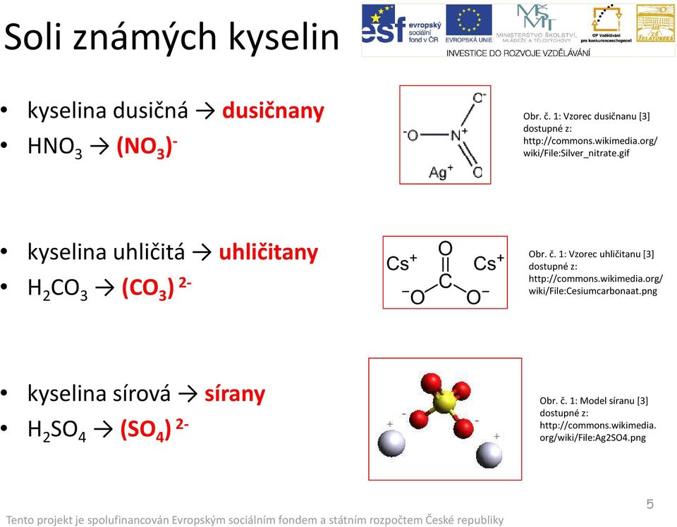 gif kyselina uhličitá uhličitany H 2 CO 3 (CO 3 ) 2- Obr. č. 1: Vzorec uhličitanu [3] dostupné z: http://commons.