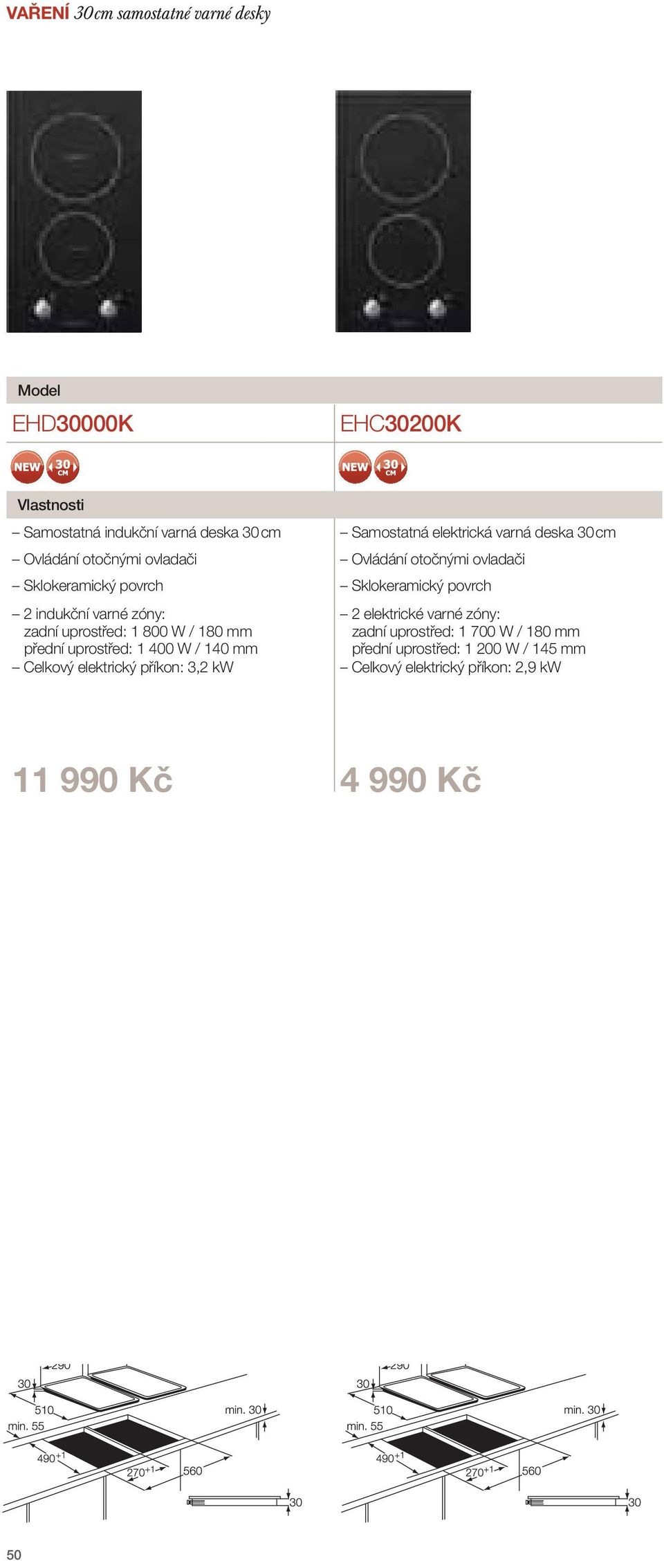 elektrický příkon: 3,2 kw Samostatná elektrická varná deska 30 cm Ovládání otočnými ovladači Sklokeramický povrch 2 elektrické