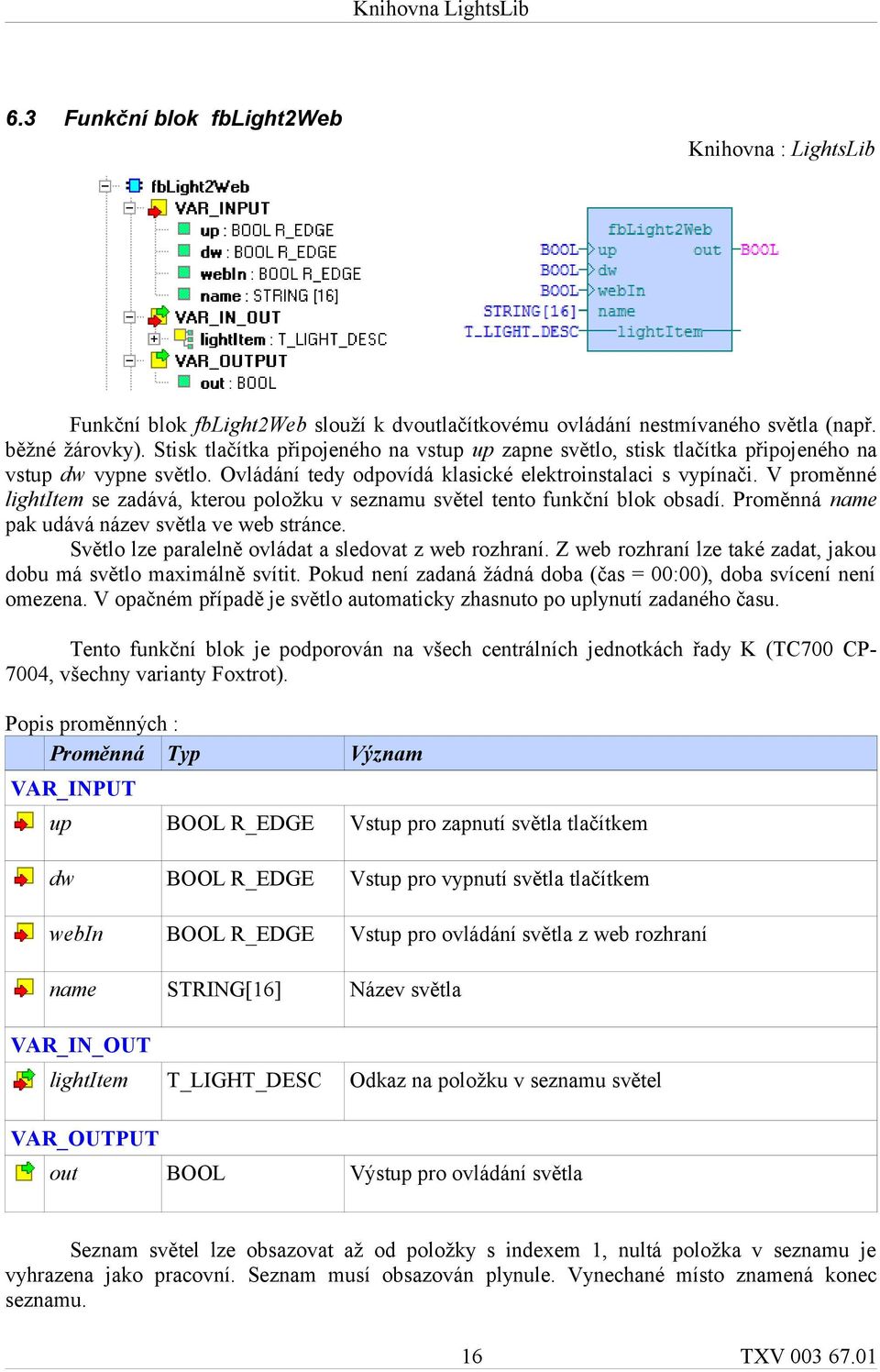 V proměnné lightitem se zadává, kterou položku v seznamu světel tento funkční blok obsadí. Proměnná name pak udává název světla ve web stránce. Světlo lze paralelně ovládat a sledovat z web rozhraní.