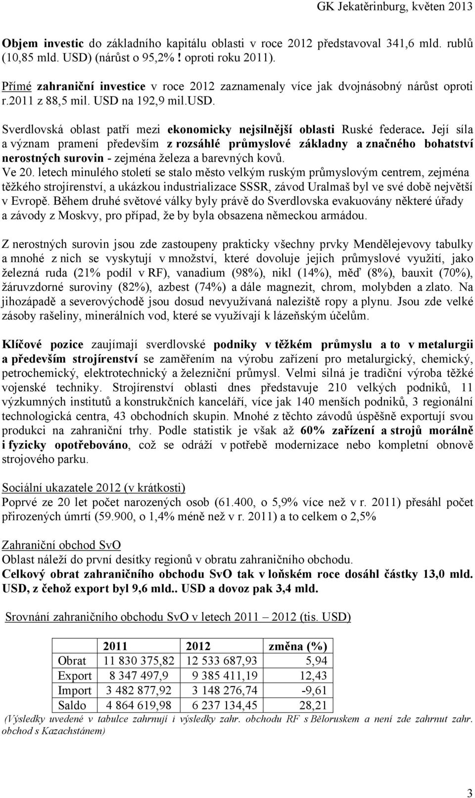 Sverdlovská oblast patří mezi ekonomicky nejsilnější oblasti Ruské federace.