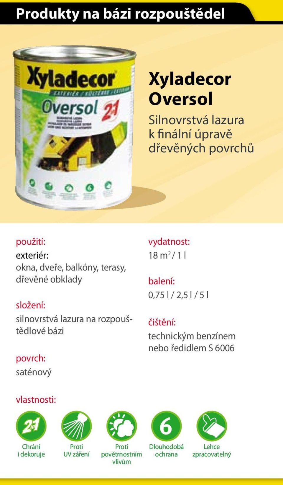 saténový vydatnost: 18 m 2 / 1 l balení: 0,75 l / 2,5 l / 5 l čištění: technickým benzínem nebo ředidlem