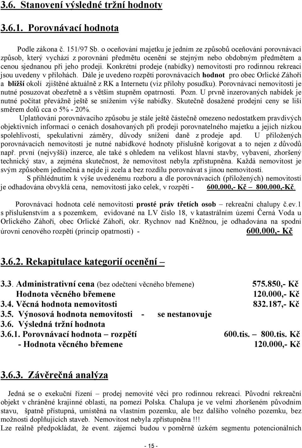 Konkrétní prodeje (nabídky) nemovitostí pro rodinnou rekreaci jsou uvedeny v přílohách.