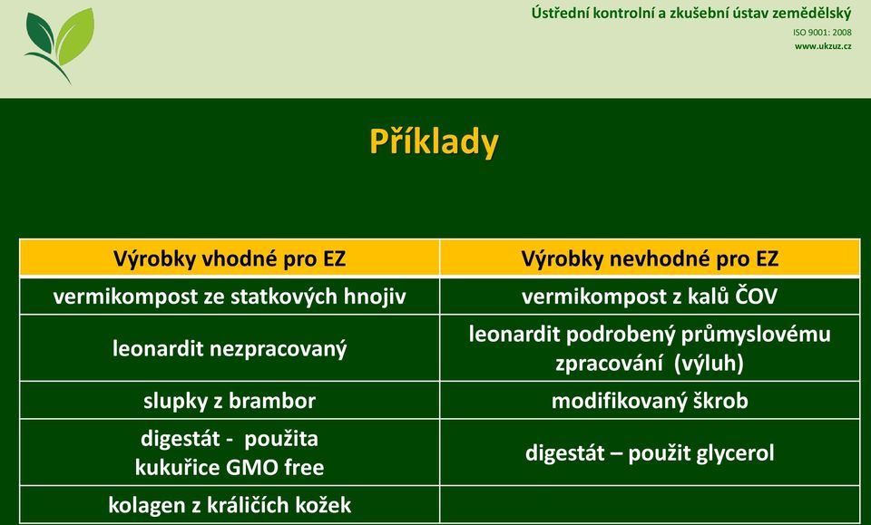 nevhodné pro EZ vermikompost z kalů ČOV leonardit podrobený průmyslovému