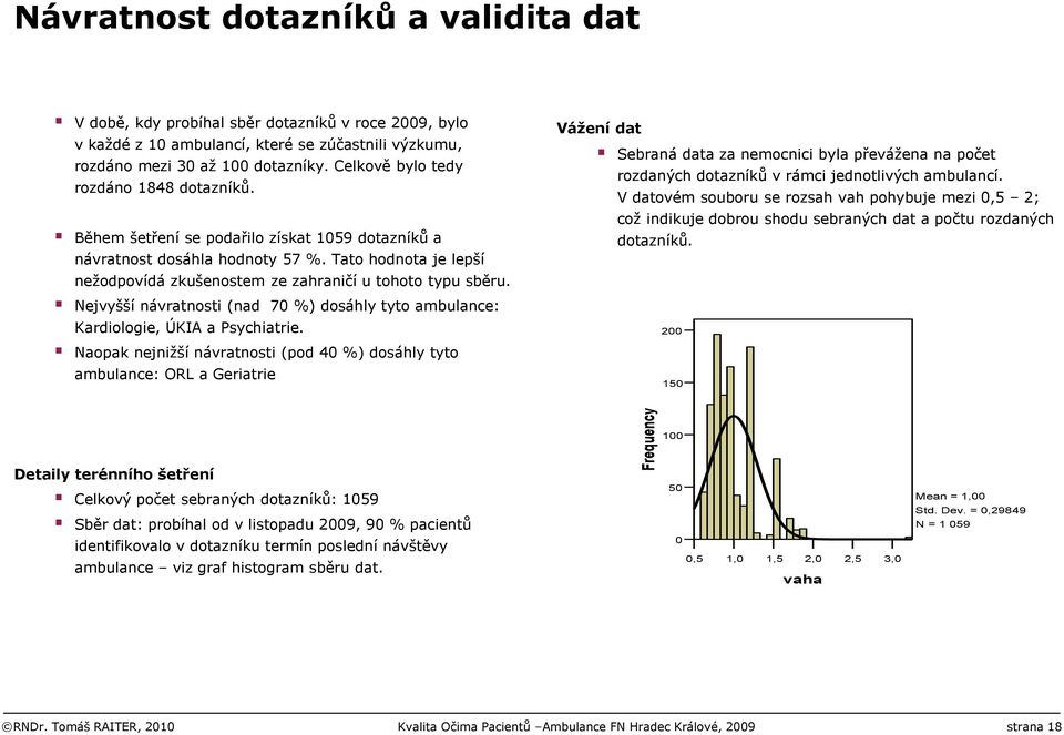 Tato hodnota je lepší nežodpovídá zkušenostem ze zahraničí u tohoto typu sběru. Nejvyšší návratnosti (nad 70 %) dosáhly tyto ambulance: Kardiologie, ÚKIA a Psychiatrie.