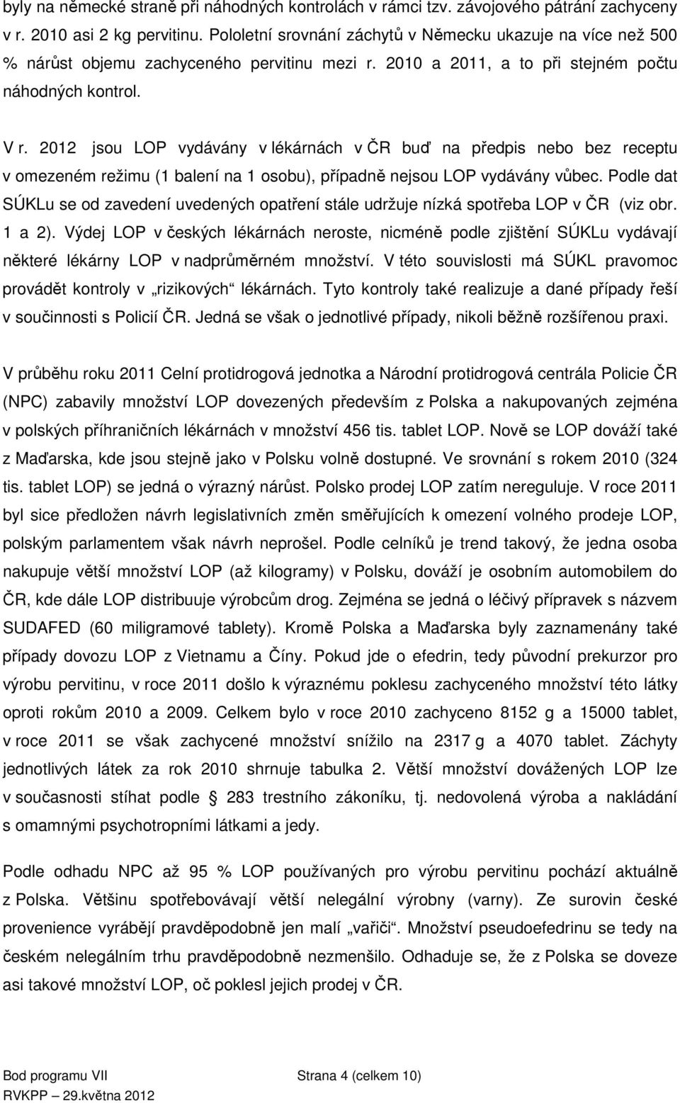 2012 jsou LOP vydávány v lékárnách v ČR buď na předpis nebo bez receptu v omezeném režimu (1 balení na 1 osobu), případně nejsou LOP vydávány vůbec.