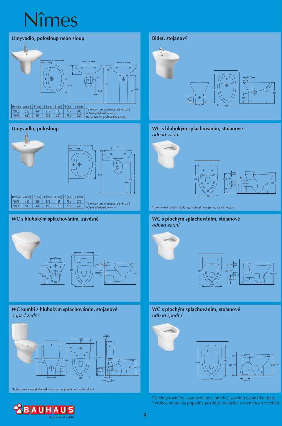 150 360 Umyvadlo, polosloup W s hlubokým splachováím, stojaové 80 850 600 650 E 520 55+3/-1 +/-10 390+/-10 Ozačeí (mm) (mm) (mm) (mm) E (mm) (mm) 60451 450 380 175 155 795 220 60501 500 420 195 170