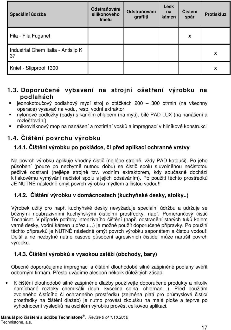vodní etraktor nylonové podložky (pady) s kančím chlupem (na mytí), bílé PAD LUX (na nanášení a rozlešťování) mikrovláknový mop na nanášení a roztírání vosků a impregnací v hliníkové konstrukci 1.4.