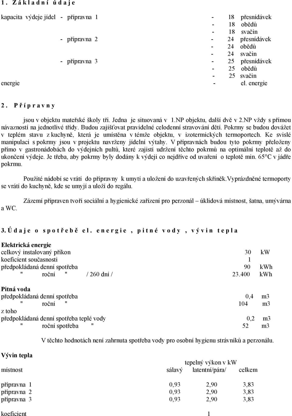 Budou zajišťovat pravidelné celodenní stravování dětí. Pokrmy se budou dovážet v teplém stavu z kuchyně, která je umístěna v témže objektu, v izotermických termoportech.