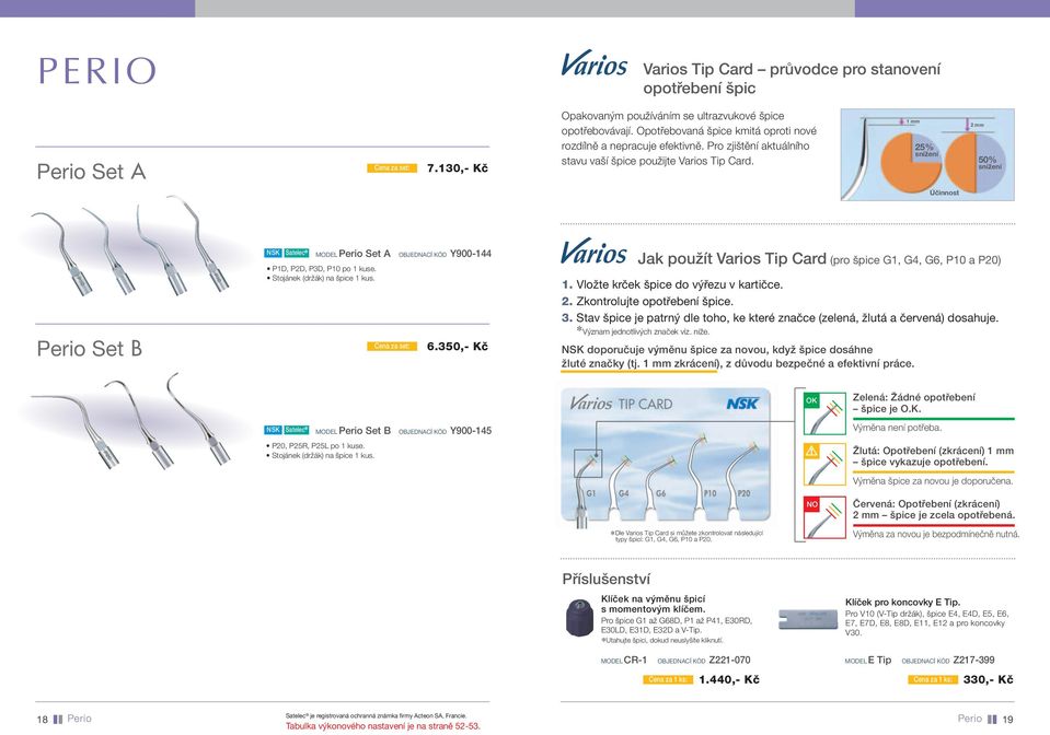 1 mm 25% snížení 2 mm 50% snížení Účinnost erio Set B MODLerio Set A OBJDNACÍ KÓD Y900-144 1D, 2D, D, 10 po 1 kuse. Stojánek (držák) na špice 1 kus. 6.