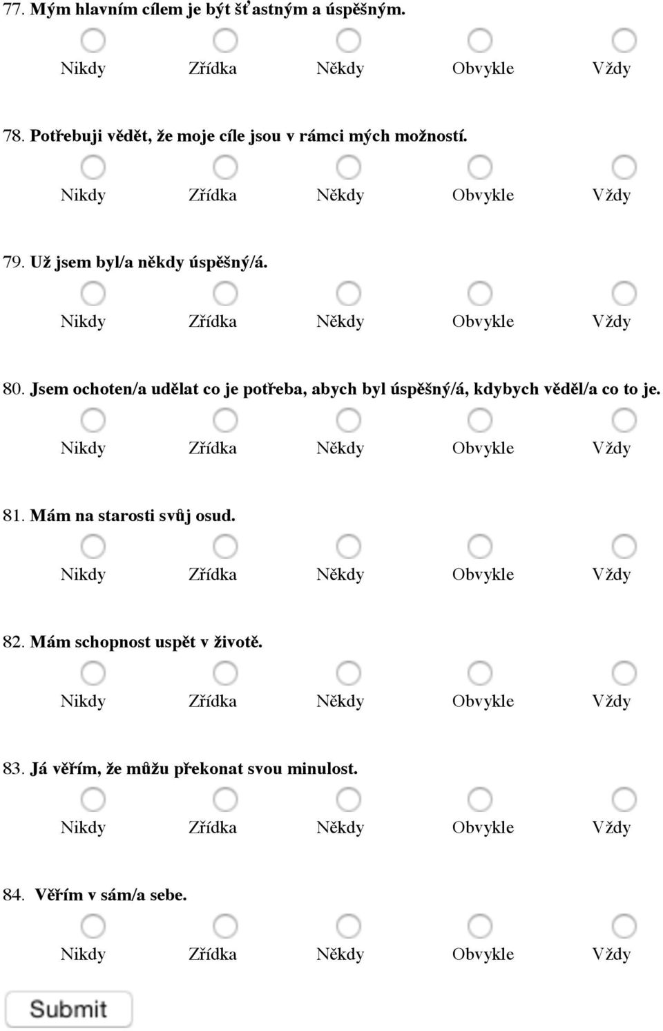 80. Jsem ochoten/a udělat co je potřeba, abych byl úspěšný/á, kdybych věděl/a co to je. 81.