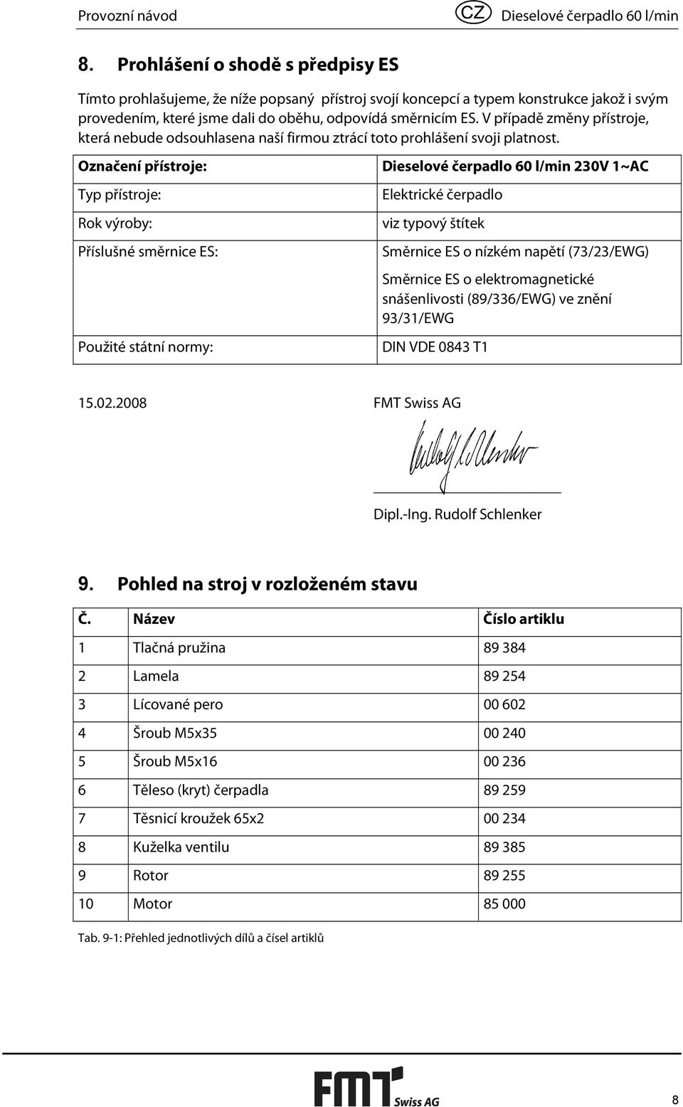 V případě změny přístroje, která nebude odsouhlasena naší firmou ztrácí toto prohlášení svoji platnost.