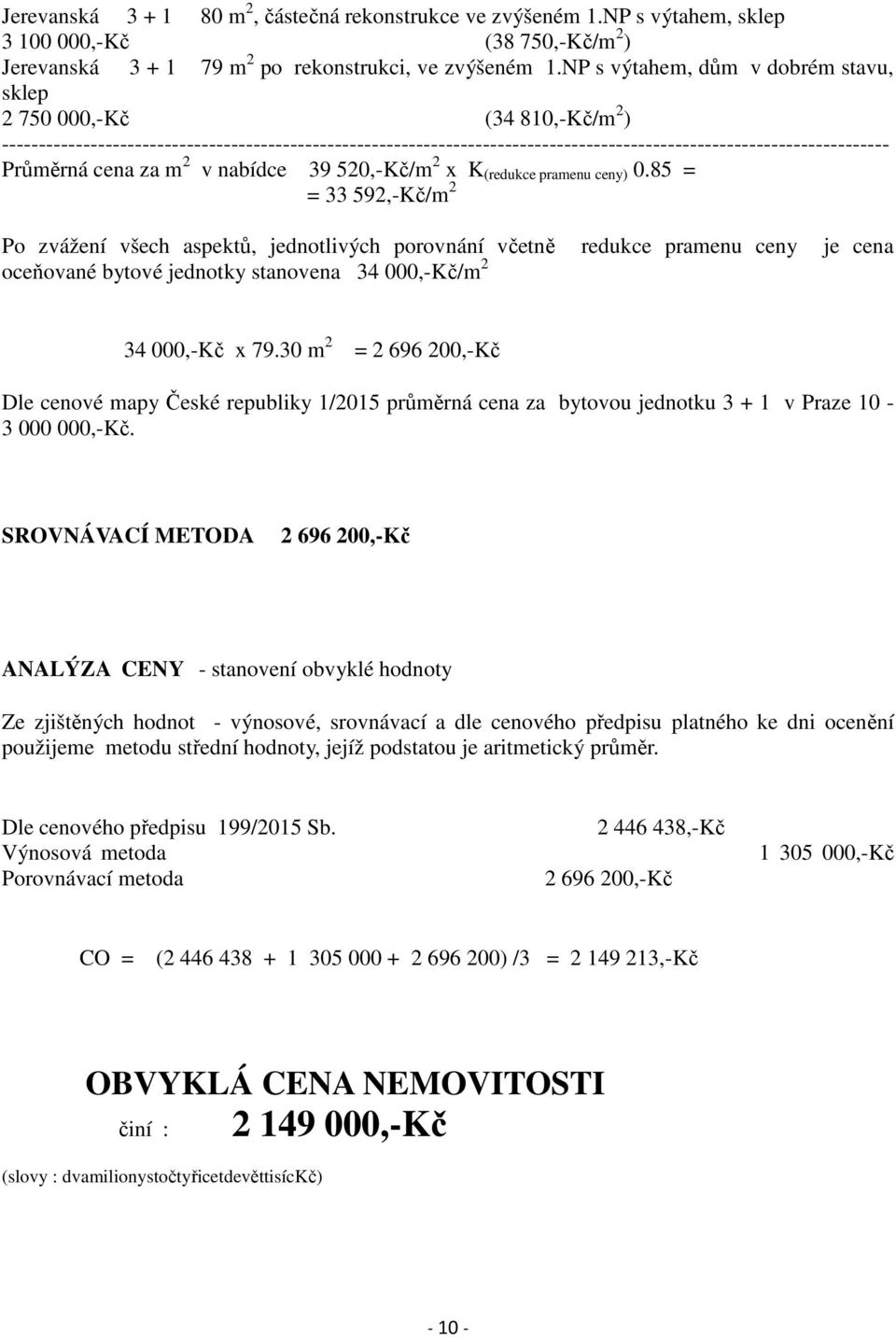 Průměrná cena za m 2 v nabídce 39 520,-Kč/m 2 x K (redukce pramenu ceny) 0.