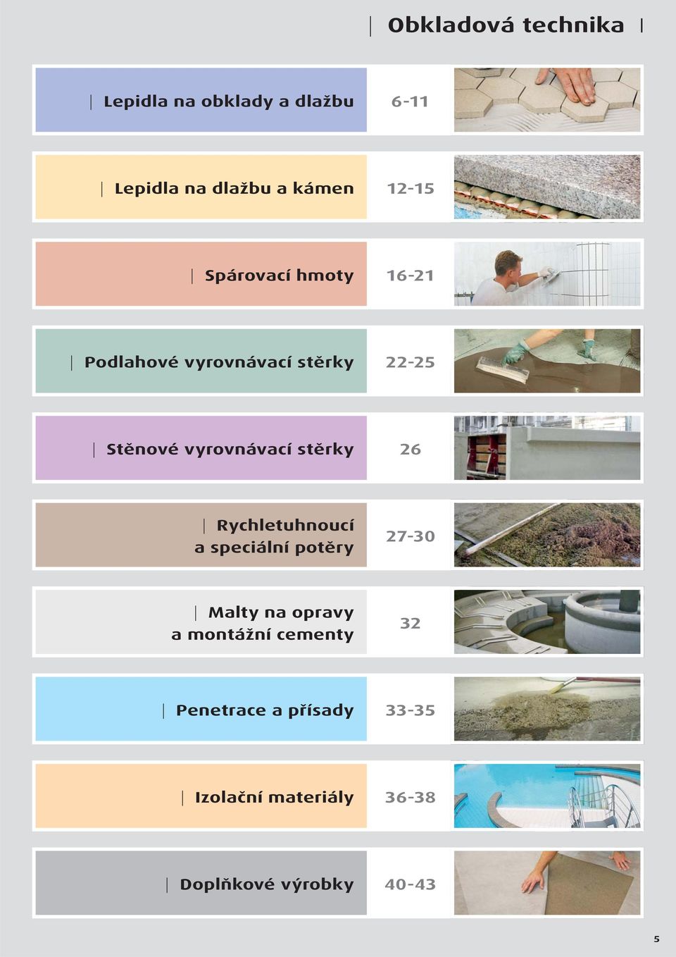 vyrovnávací stěrky 26 Rychletuhnoucí a speciální potěry 27-30 Malty na opravy a