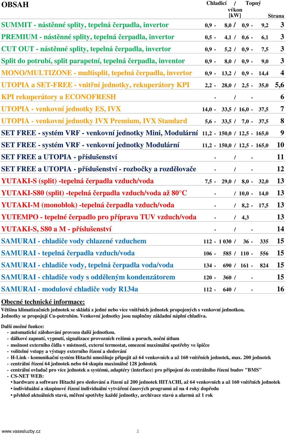 invertor 0,9-13,2 / 0,9-14,4 4 UTOPIA a SET-FREE - vnitřní jednotky, rekuperátory KPI 2,2-28,0 / 2,5-35,0 5,6 KPI rekuperátory a ECONOFRESH - / - 6 UTOPIA - venkovní jednotky ES, IVX 14,0-33,5