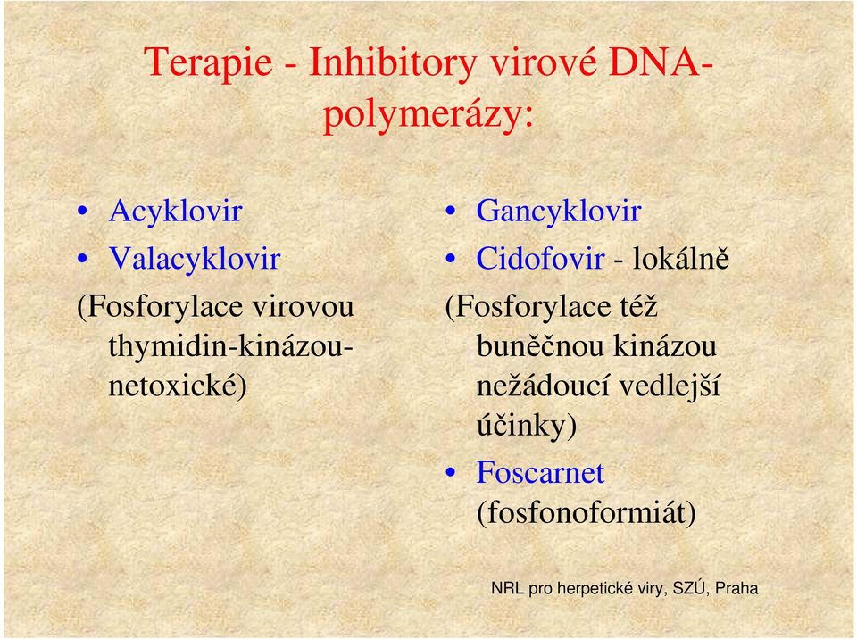 thymidin-kinázounetoxické) Gancyklovir Cidofovir - lokálně