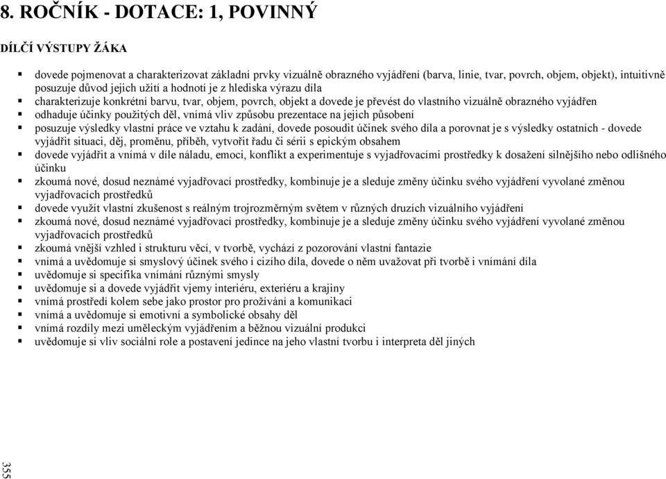 jejich užití a hodnotí je z hlediska výrazu díla charakterizuje konkrétní barvu, tvar, objem, povrch, objekt a dovede je převést do vlastního vizuálně obrazného vyjádřen odhaduje účinky použitých