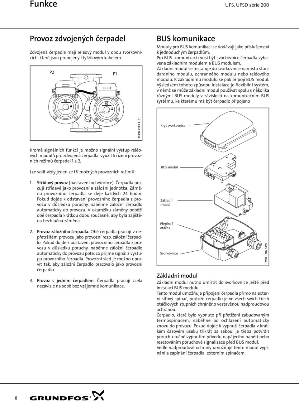 Základní modul se instaluje do svorkovnice namísto standardního modulu, ochranného modulu nebo reléového modulu. K základnímu modulu se ak řiojí BUS modul.