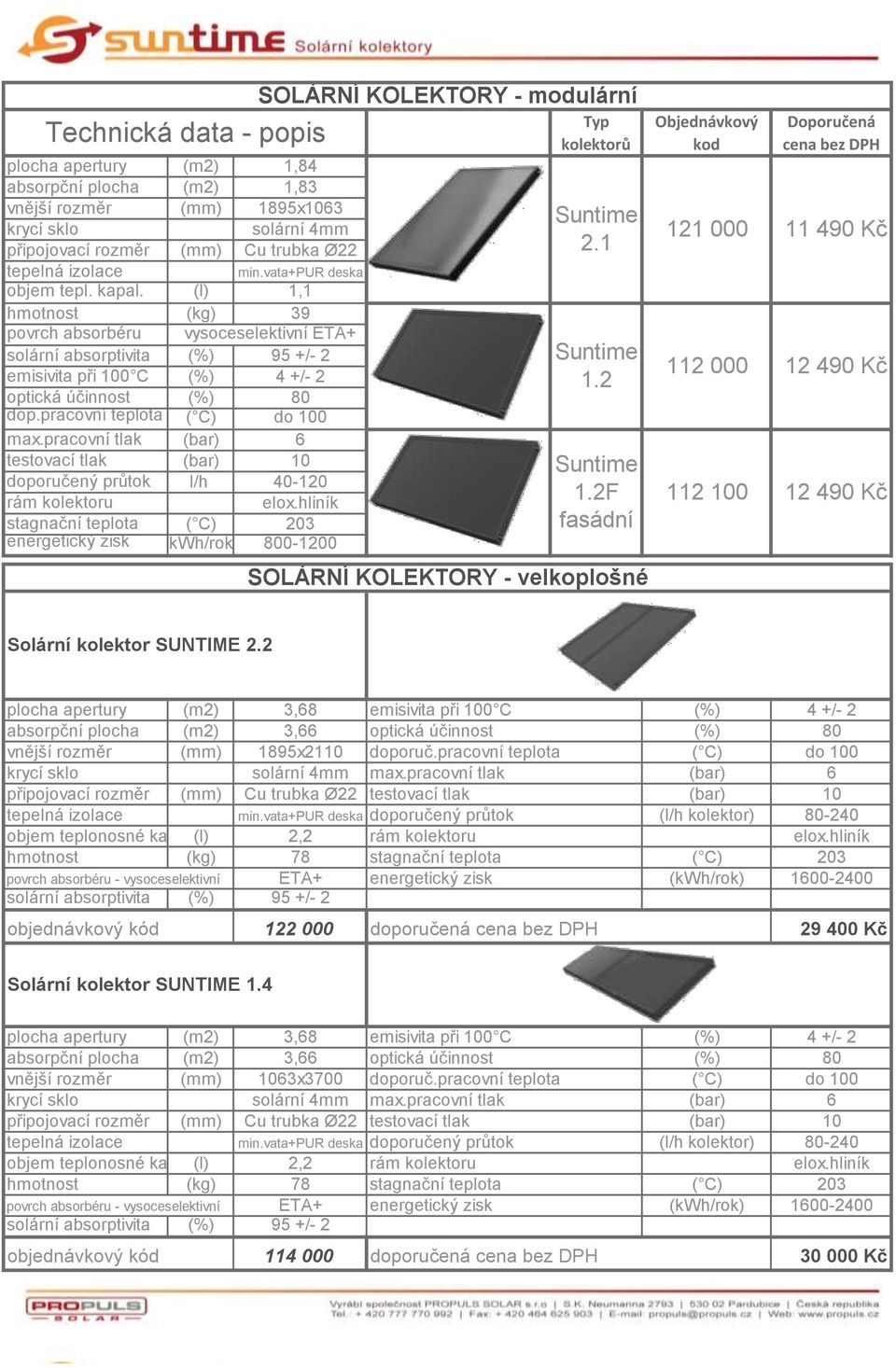 pracovní teplota ( C) do 100 max.pracovní tlak (bar) 6 testovací tlak (bar) 10 doporučený průtok l/h 40-120 rám kolektoru elox.