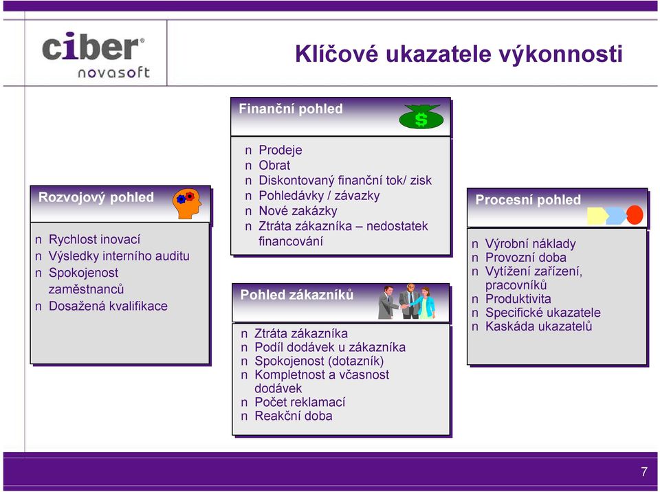 financování Pohled zákazníků Ztráta zákazníka Podíl dodávek u zákazníka Spokojenost (dotazník) Kompletnost a včasnost dodávek Počet